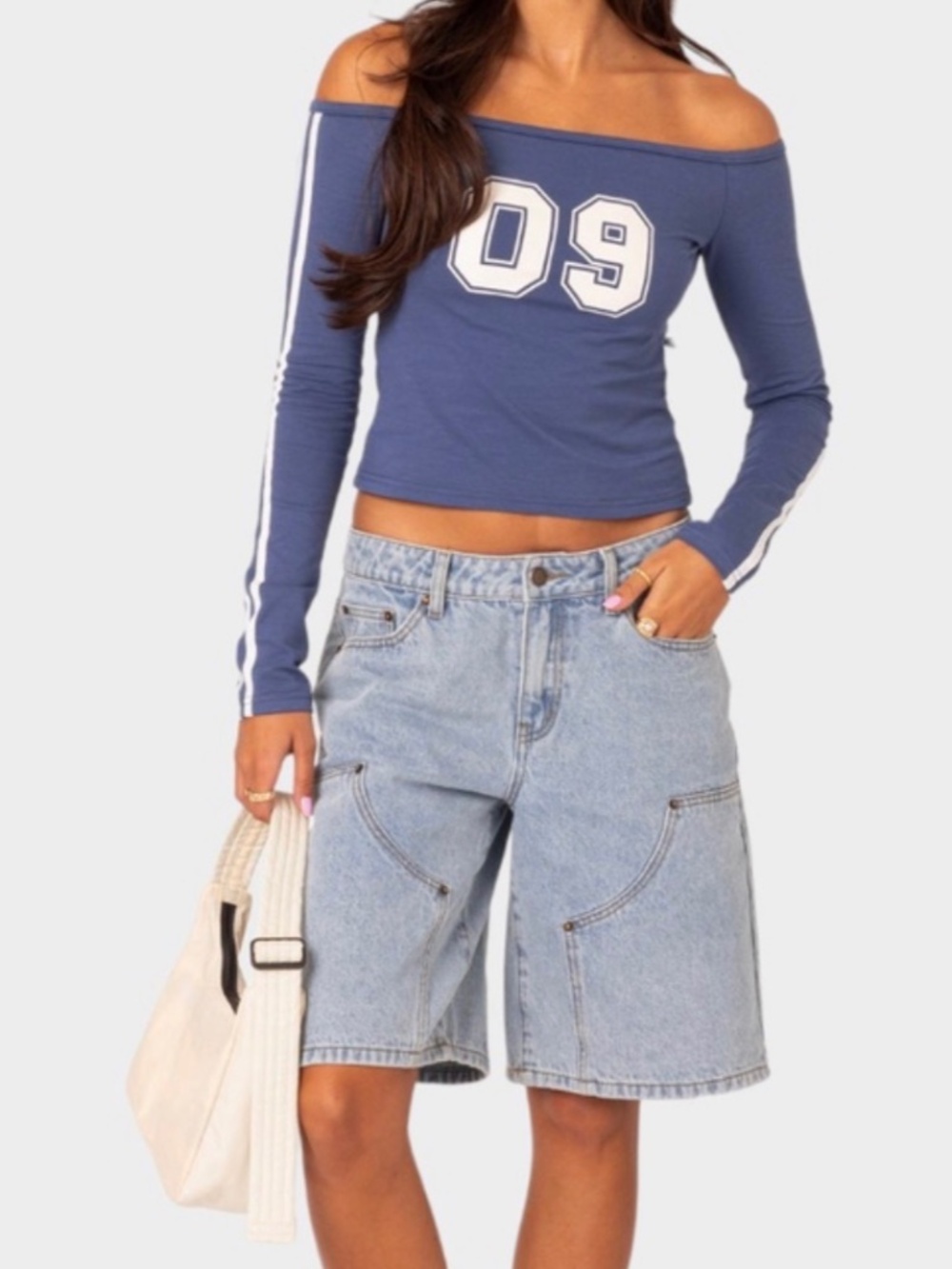 EDIKTED Jacqui Low Rise Denim Bermuda Shorts